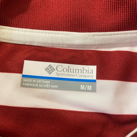 Columbia Red and White Striped Polo Shirt - Casual Knit Style - Picture 3 of 8